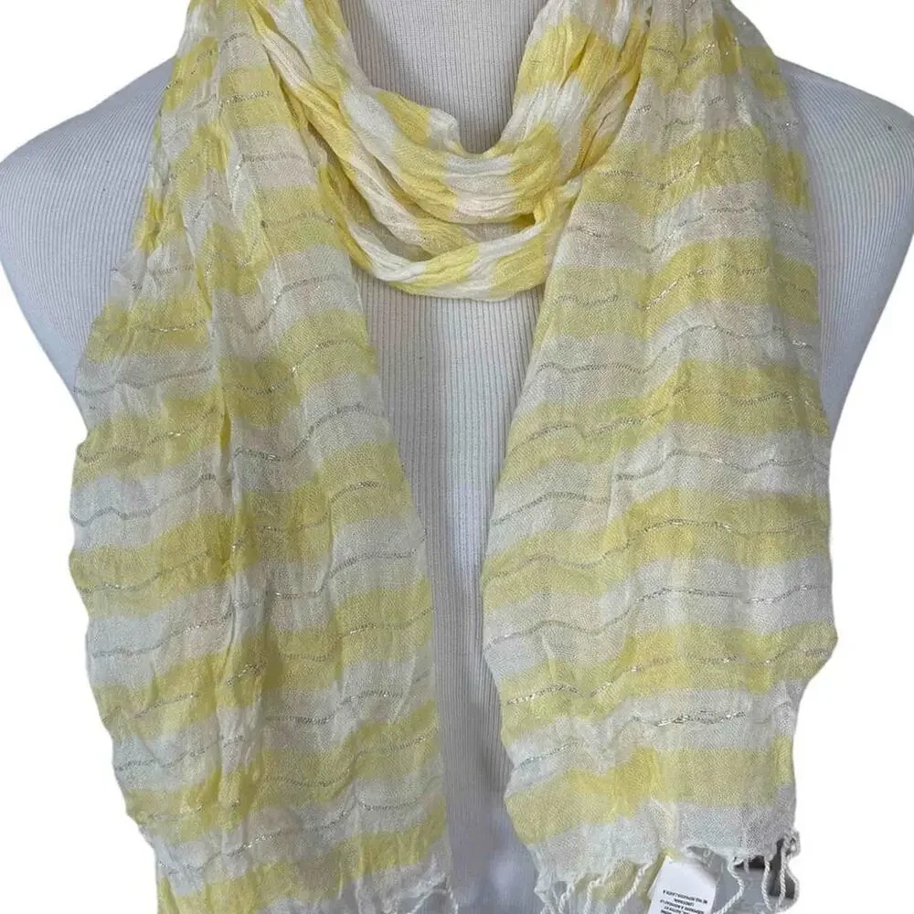 NEW NWT Girls OS Children's Place Yellow White Silver Tinsel Stripe Fringe Scarf